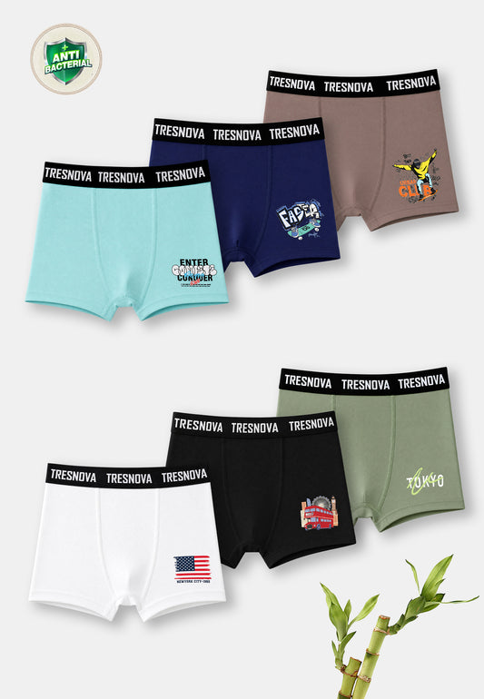 USA Print Boys Boxer Briefs – Pack of 6 (Bamboo)