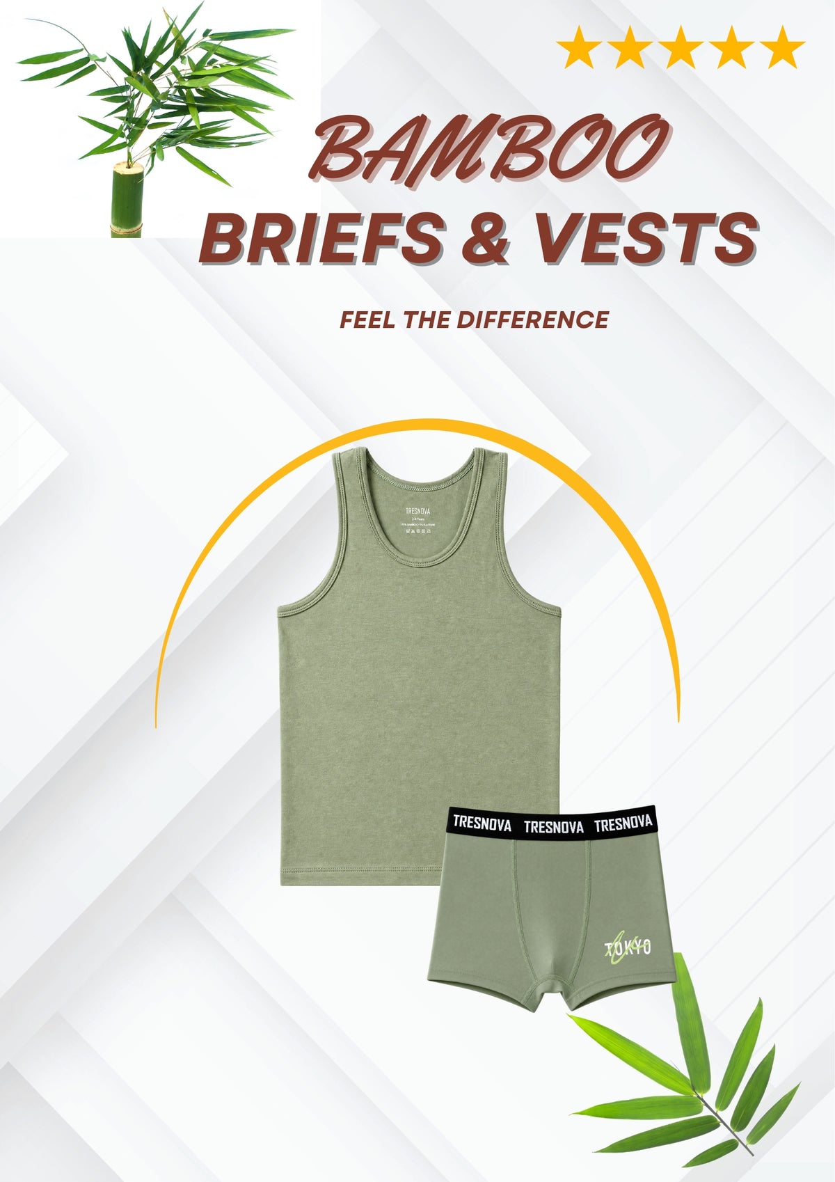 Boys Boxer Briefs & Vest Combo – Pack of 6, Black/Green/White (Bamboo)