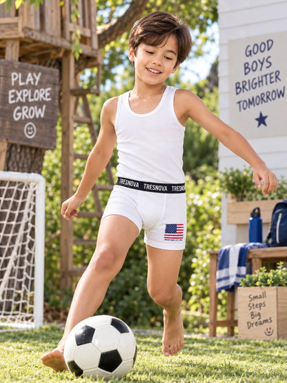 Boys Boxer Briefs & Vest Combo – Pack of 6, Black/Green/White (Bamboo)