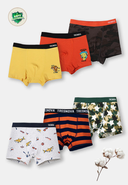 Camouflage Print Boys Boxer Briefs – Pack of 6 (Cotton Lycra)