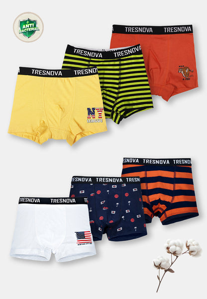 Nautical Print Boys Boxer Briefs – Pack of 6 (Cotton Lycra)