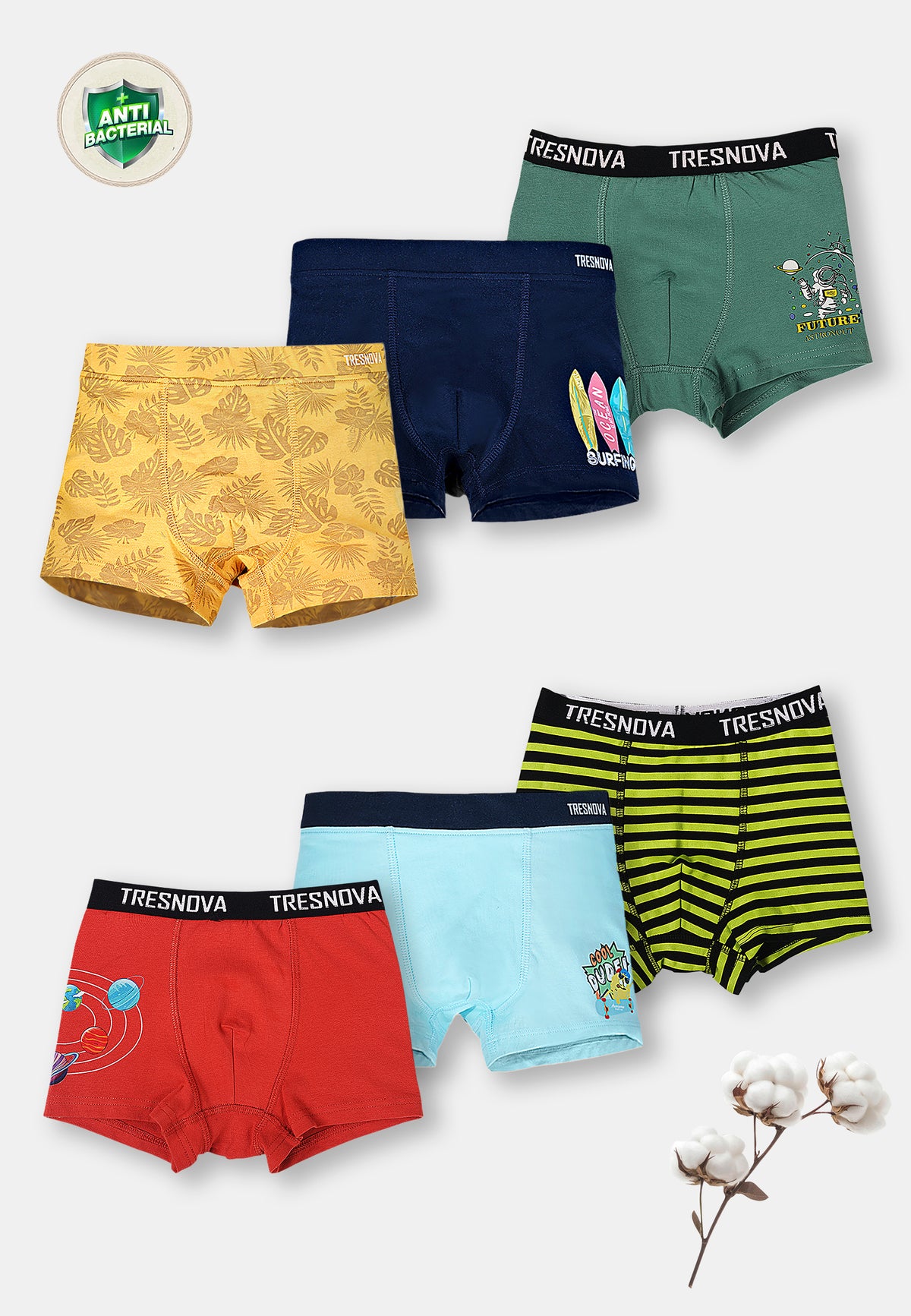 Space Print Boys Boxer Briefs – Pack of 6 (Cotton Lycra)