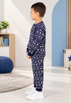 Anime Print Boys Tee & Jogger Co-ord Set – Pure Cotton, Set of 2 Navy & White