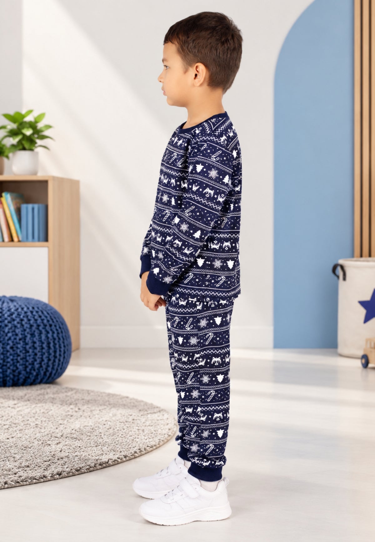 Anime Print Boys Tee & Jogger Co-ord Set – Pure Cotton, Set of 2 Navy & White