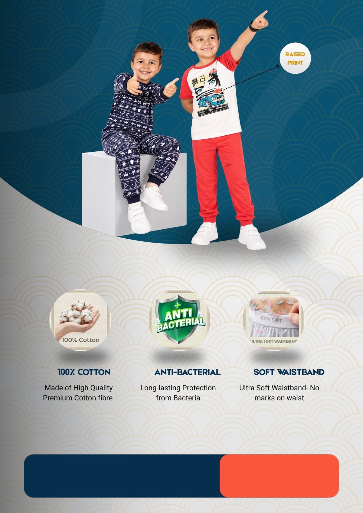 Anime Print Boys Tee & Jogger Co-ord Set – Pure Cotton, Set of 2 Navy & White