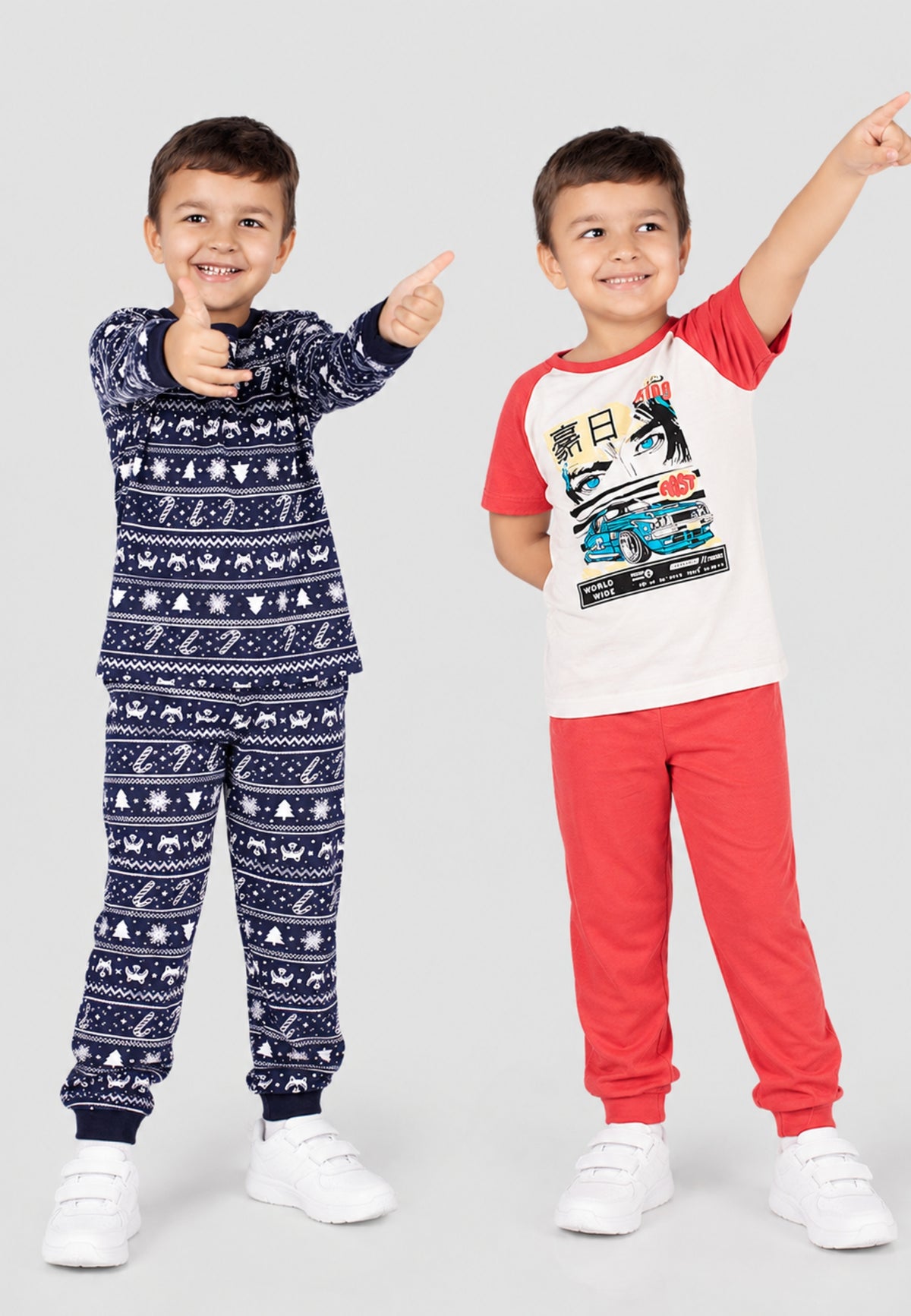 Anime Print Boys Tee & Jogger Co-ord Set – Pure Cotton, Set of 2 Navy & White