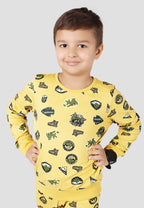 Jungle & Nature Print Boys Tee & Jogger Co-ord Set – Pure Cotton, Set of 2 Yellow & Olive