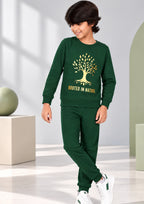 Jungle & Nature Print Boys Tee & Jogger Co-ord Set – Pure Cotton, Set of 2 Yellow & Olive