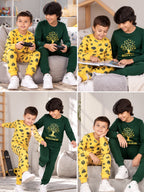 Jungle & Nature Print Boys Tee & Jogger Co-ord Set – Pure Cotton, Set of 2 Yellow & Olive