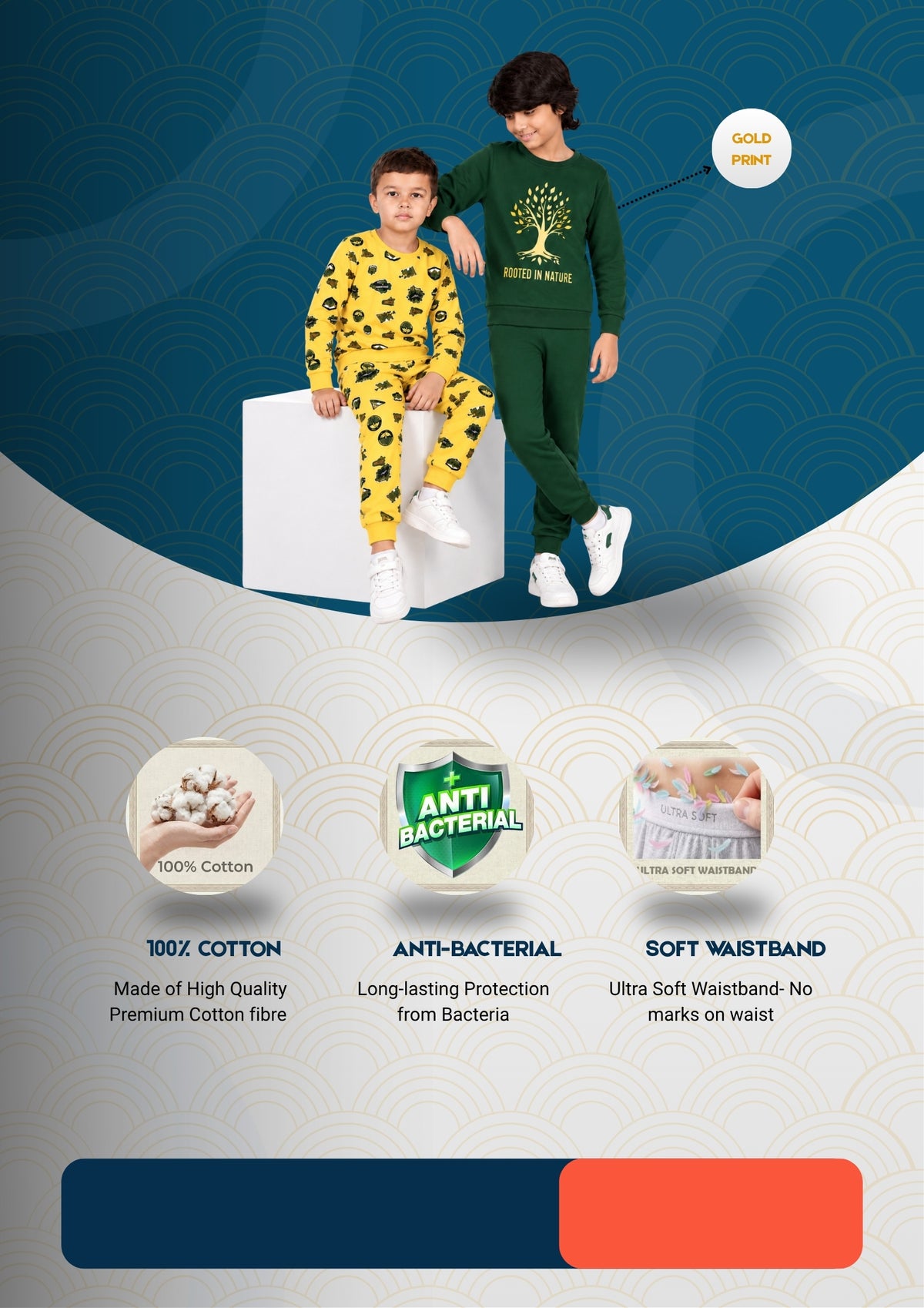 Jungle & Nature Print Boys Tee & Jogger Co-ord Set – Pure Cotton, Set of 2 Yellow & Olive