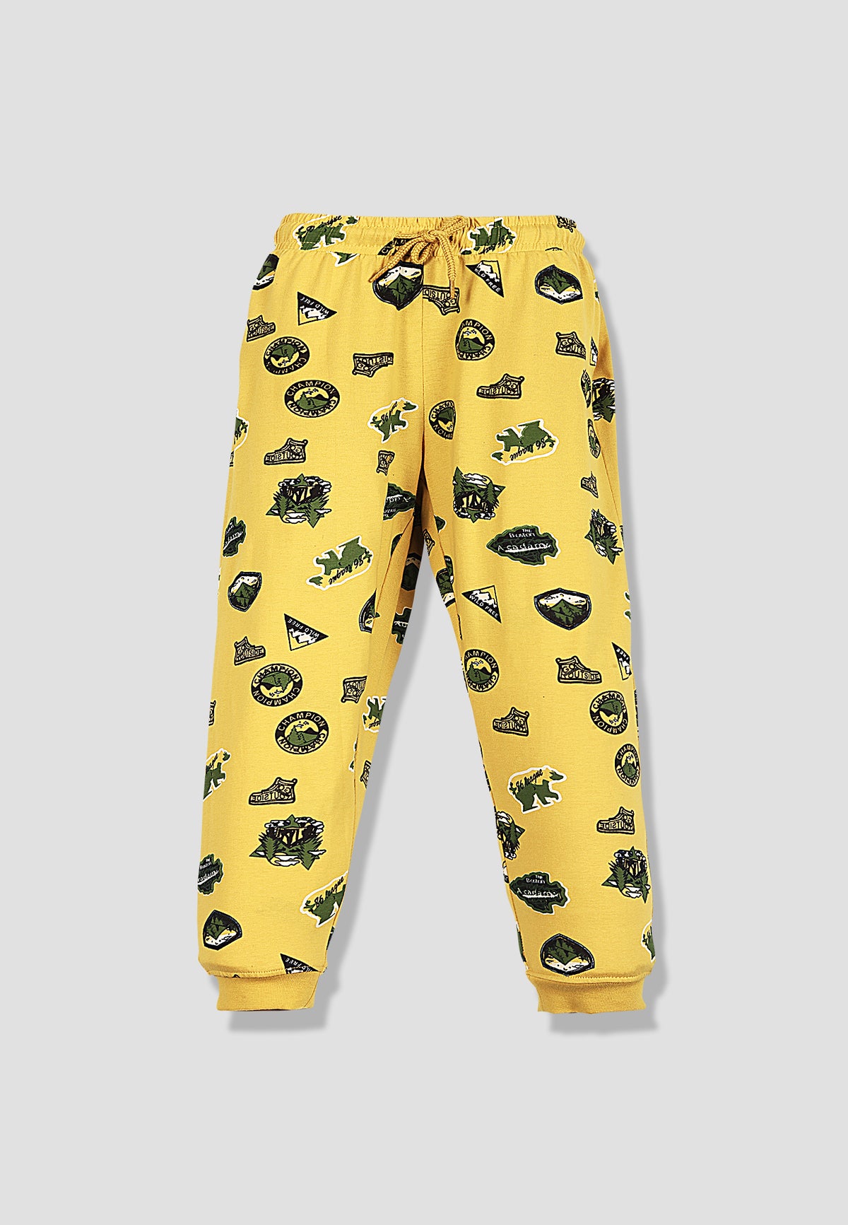 Jungle & Nature Print Boys Tee & Jogger Co-ord Set – Pure Cotton, Set of 2 Yellow & Olive