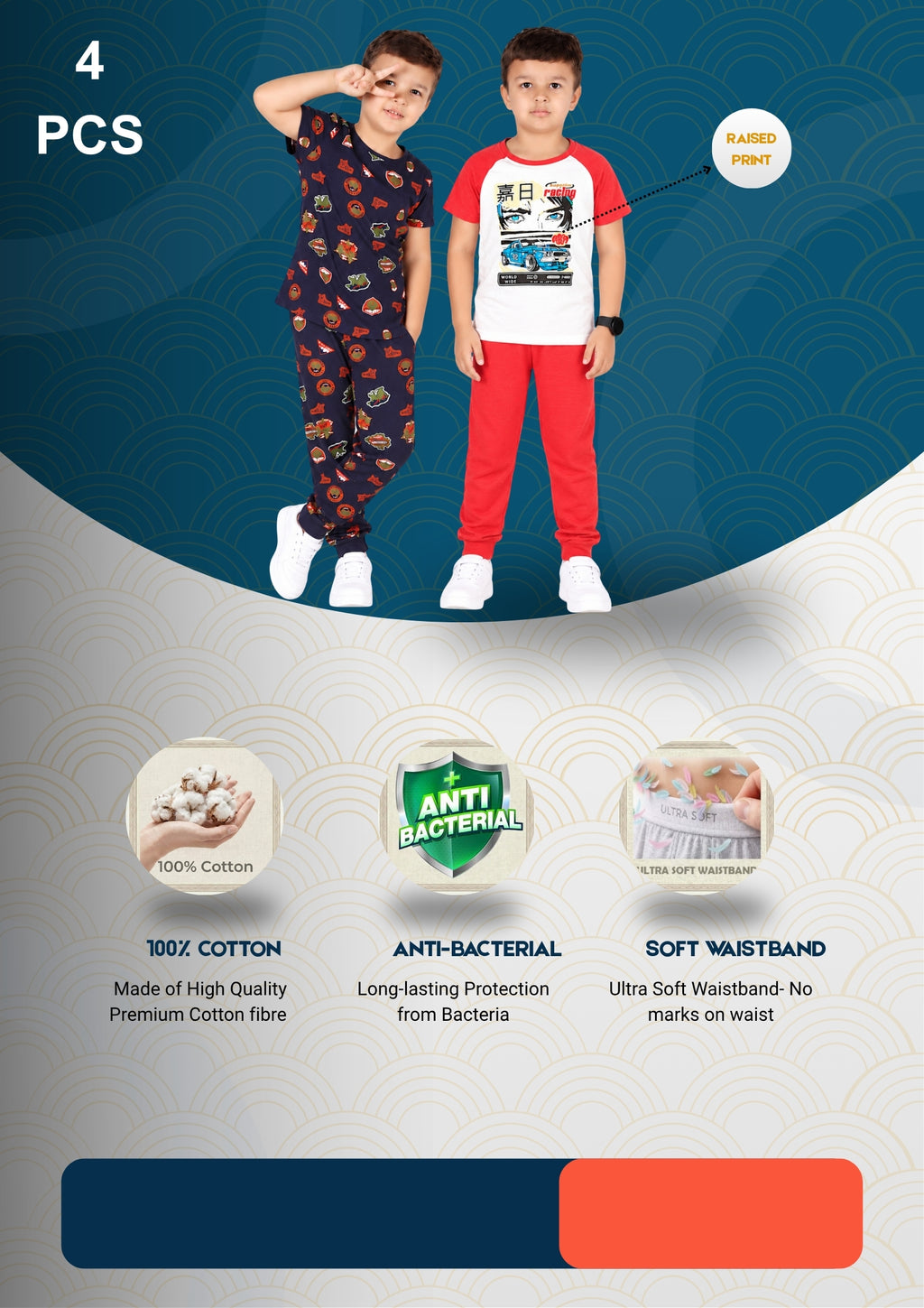 Jungle & Anime Print Boys Tee & Jogger Co-ord Set – Pure Cotton, Set of 2 Navy & White