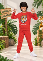 Jungle & Tiger Print Boys Tee & Jogger Co-ord Set – Pure Cotton, Set of 2 Navy & Rustorange