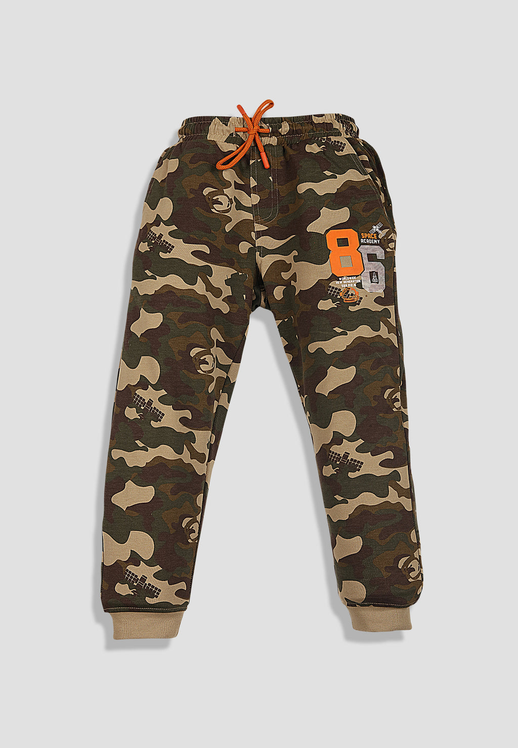 Camouflage Print Boys Joggers – Cotton Terry Lounge Pant -2 Pcs, Blue & Brown