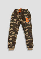 Camouflage Print Boys Joggers – Cotton Terry Lounge Pant -2 Pcs, Blue & Brown