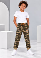 Camouflage Print Boys Joggers – Cotton Terry Lounge Pant -2 Pcs, Blue & Brown