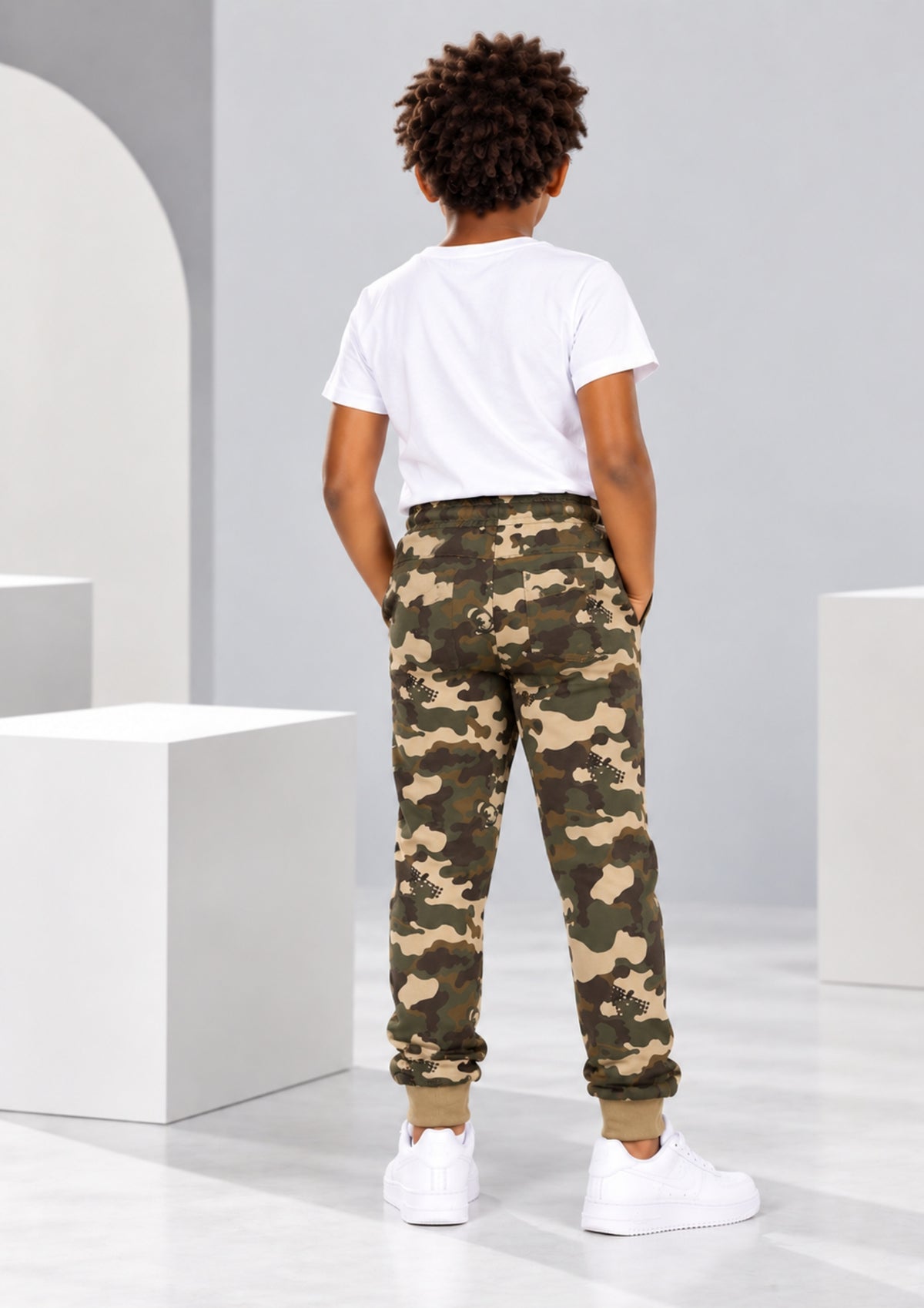Camouflage Print Boys Joggers – Cotton Terry Lounge Pant -2 Pcs, Blue & Brown