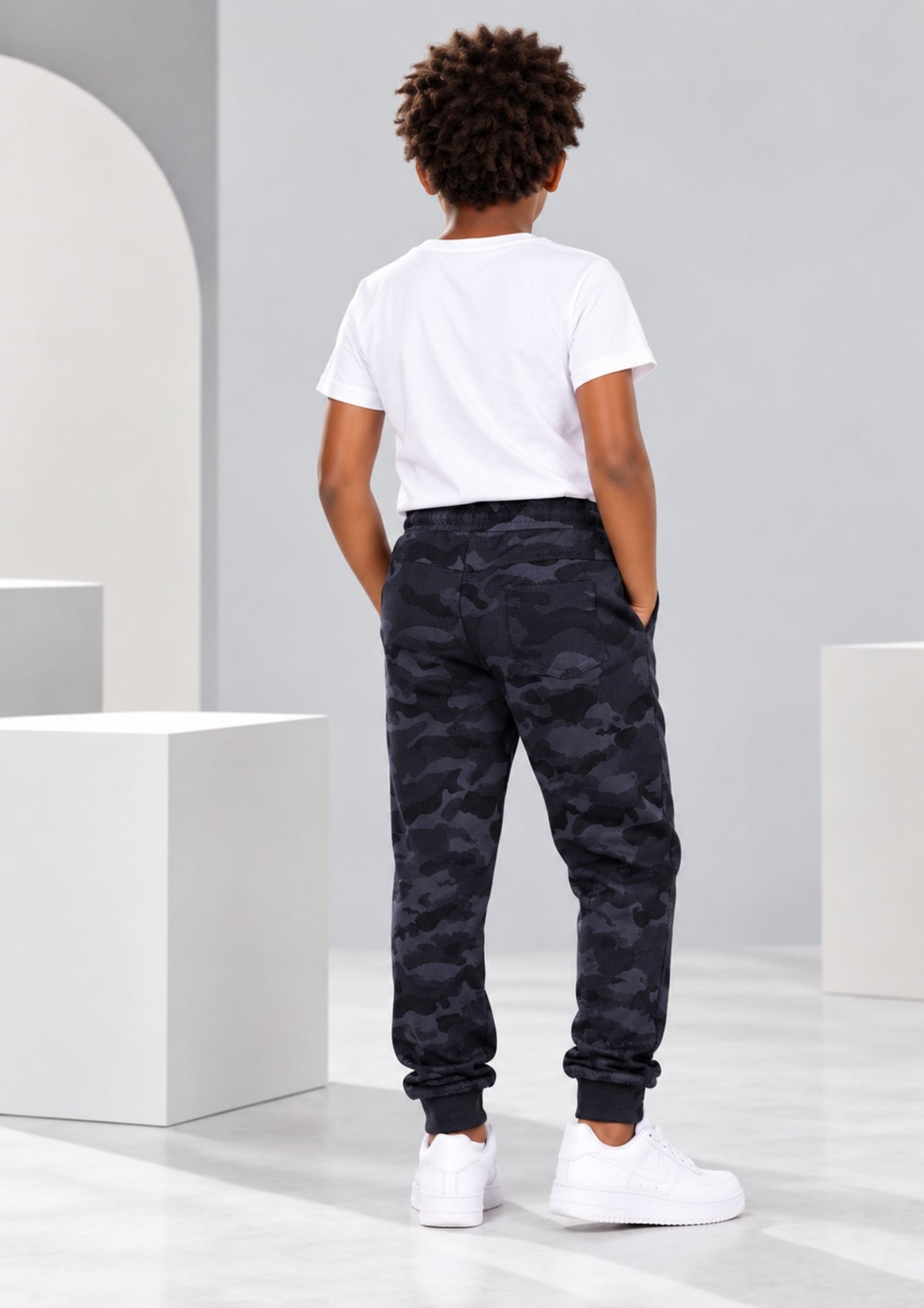 Camouflage Print Boys Joggers – Cotton Terry Lounge Pant -2 Pcs, Blue & Brown
