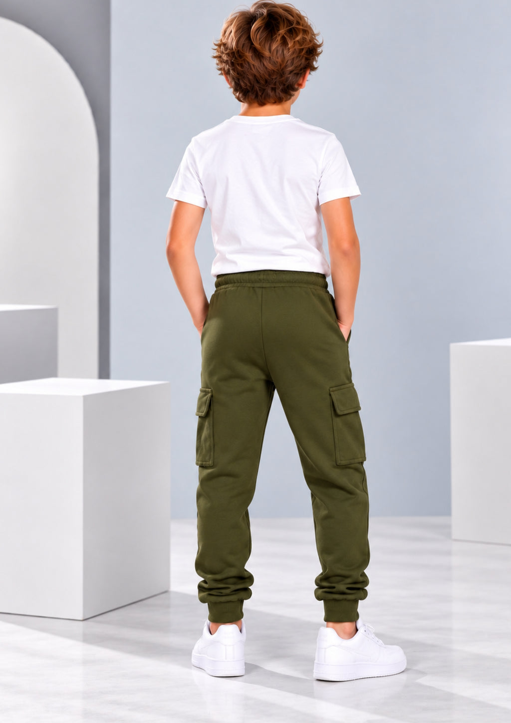Camouflage & Cargo Boys Joggers – Cotton Terry Lounge Pant -2 Pcs, Grey & Olivegreen