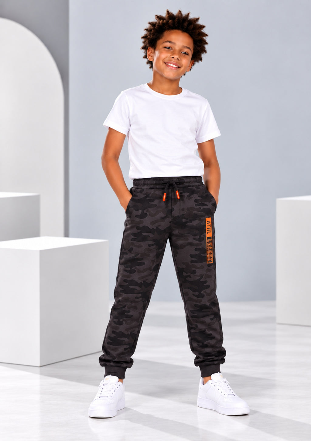 California & Brooklyn Print Boys Joggers – Cotton Terry -2 Pcs, Navy & Green