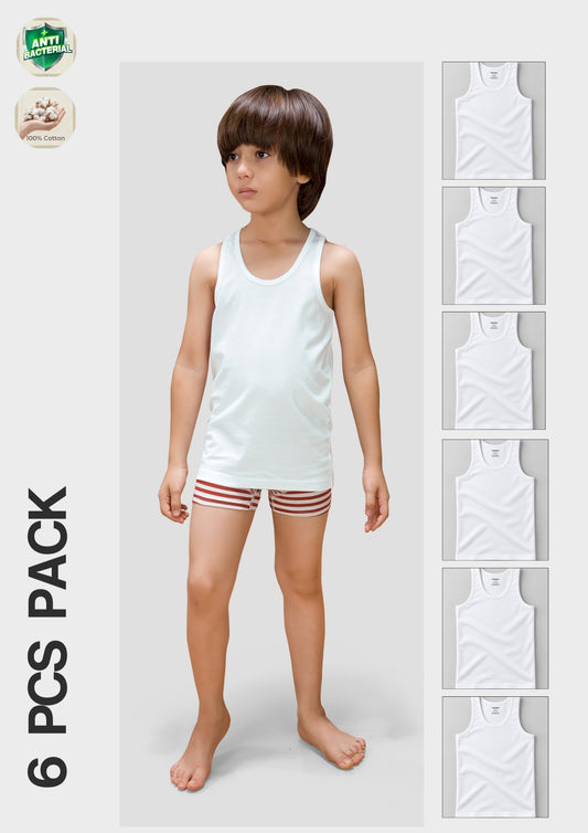 Premium White Boys Vests – Pack of 6 (Pure Hi-quality Cotton)