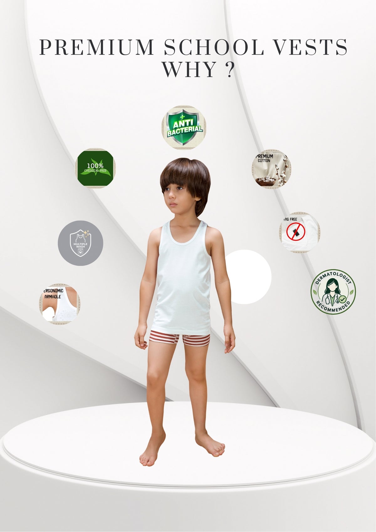 Premium White Boys Vests – Pack of 6 (Pure Hi-quality Cotton)