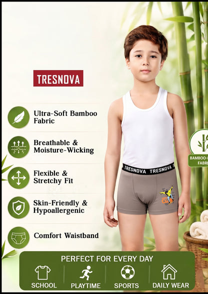 Boys Boxer Briefs & Vest Combo – Pack of 6, Brown/Aqua/Navy (Bamboo)