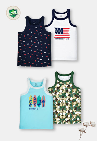 Nautical Print Boys Vests – Pack of 4 (Pure Cotton)