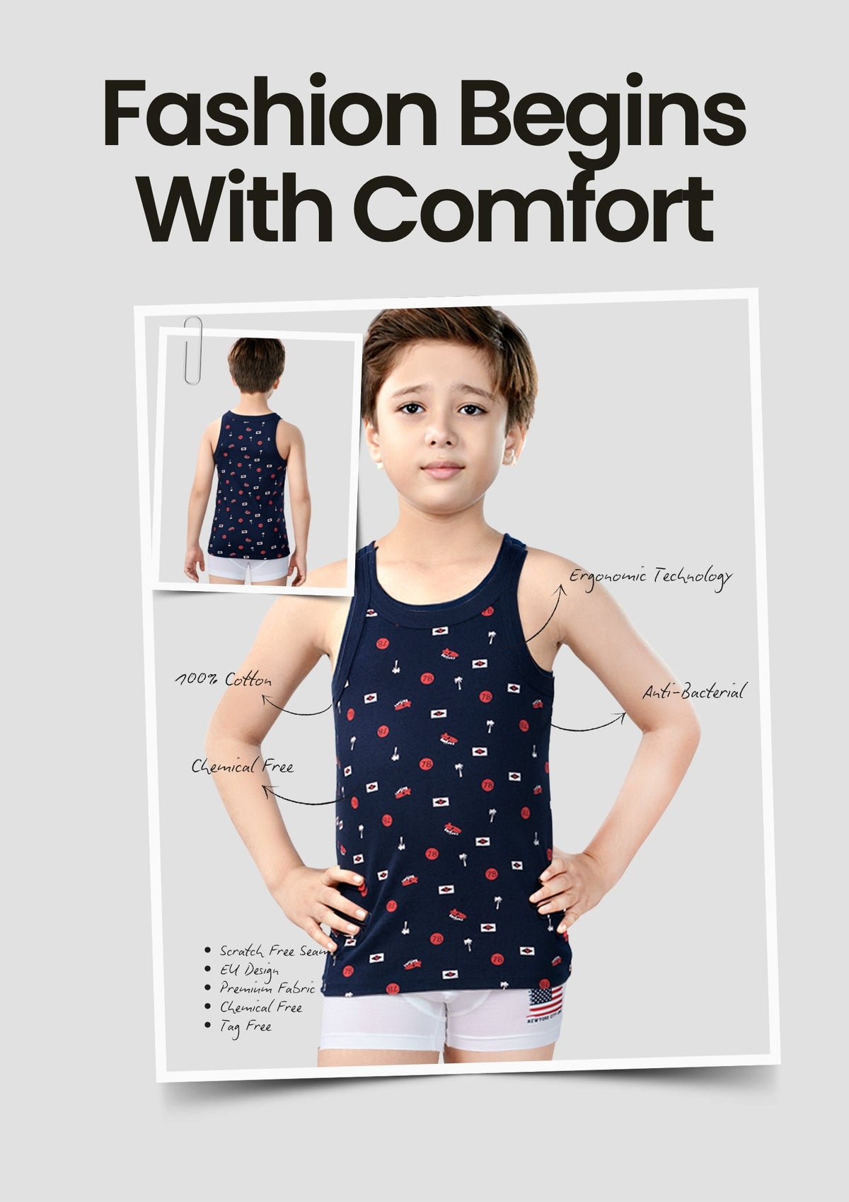 Nautical Print Boys Vests – Pack of 4 (Pure Cotton)