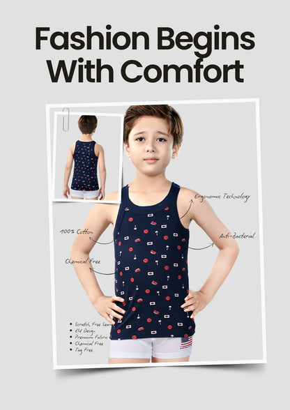 Nautical Print Boys Vests – Pack of 4 (Pure Cotton)