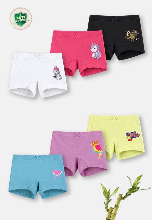 Unicorn Print Girls Boxer Briefs – Pack of 6 (Bamboo)