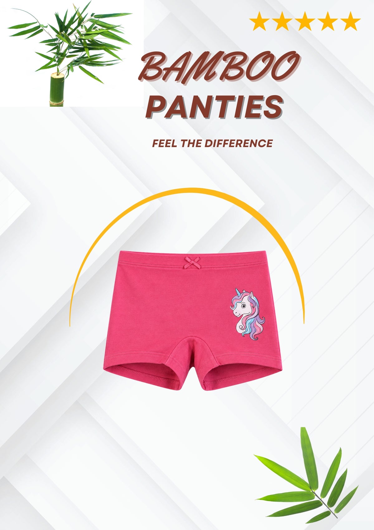 Unicorn Print Girls Boxer Briefs – Pack of 6 (Bamboo)