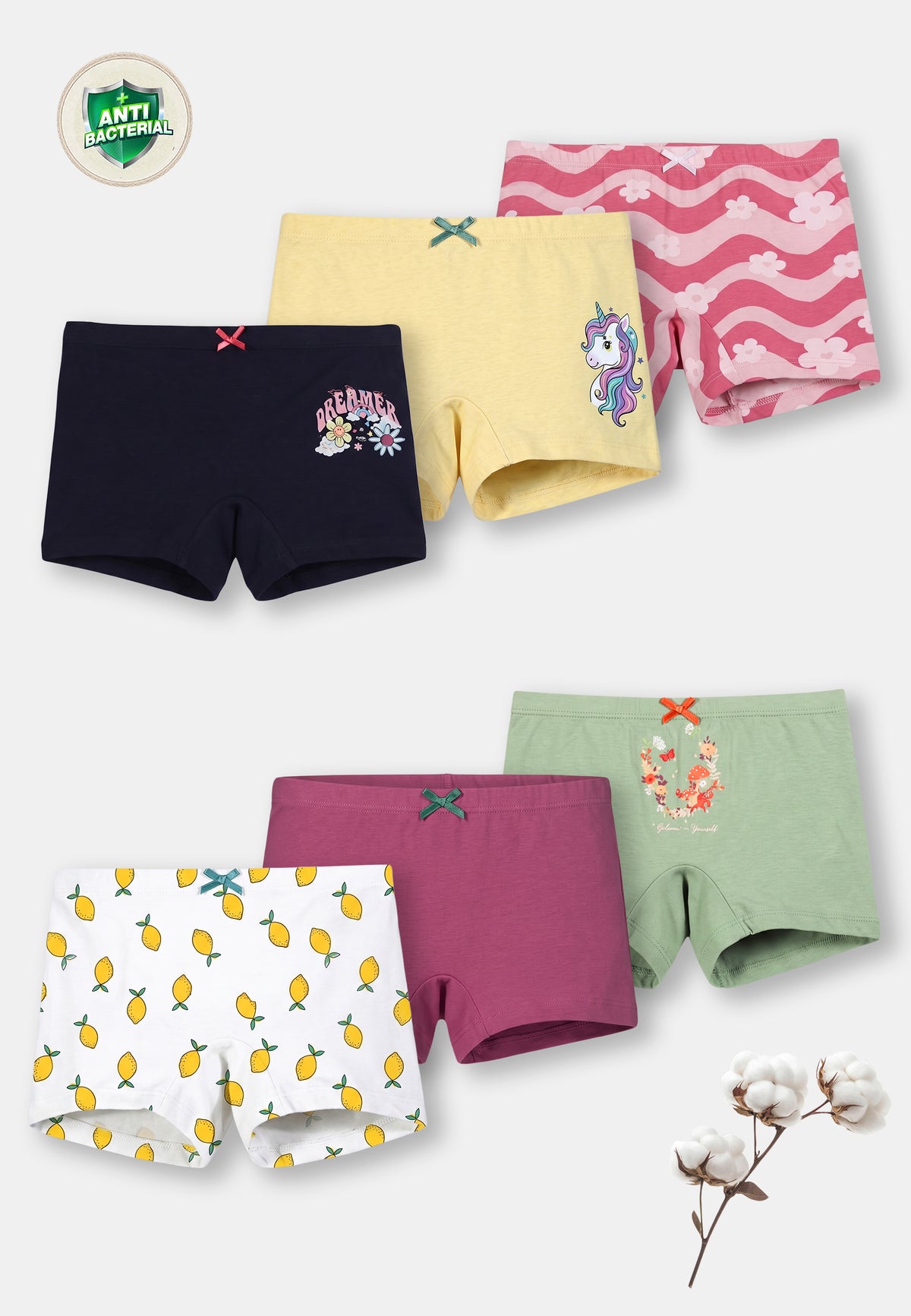 Floral Print Girls Boxer Briefs – Pack of 6 (Cotton Lycra)