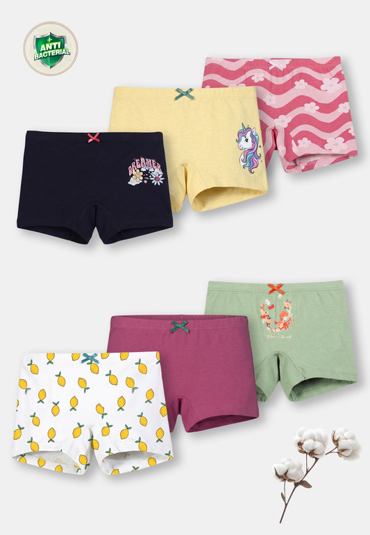 Floral Print Girls Boxer Briefs – Pack of 6 (Cotton Lycra)