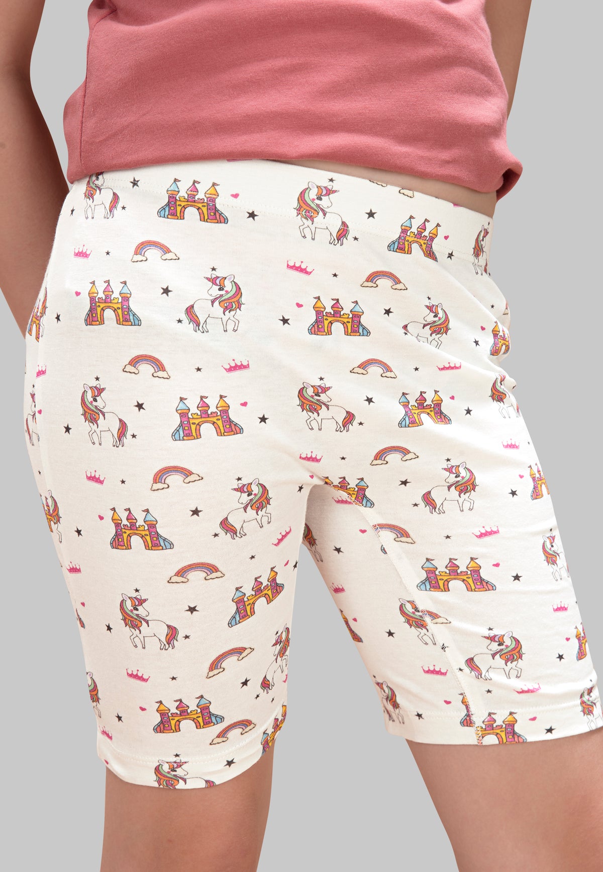 Unicorn Print Girls Cycling Shorts – Pack of 6 (Cotton Lycra)