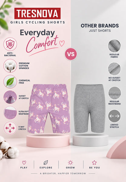 Unicorn Print Girls Cycling Shorts – Pack of 6 (Cotton Lycra)