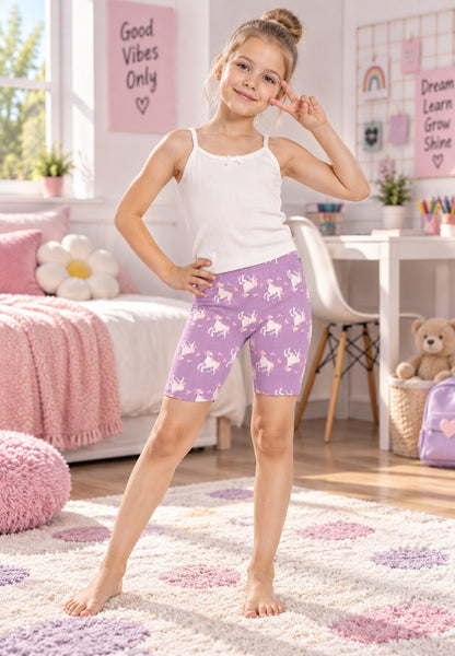 Unicorn Print Girls Cycling Shorts – Pack of 6 (Cotton Lycra)