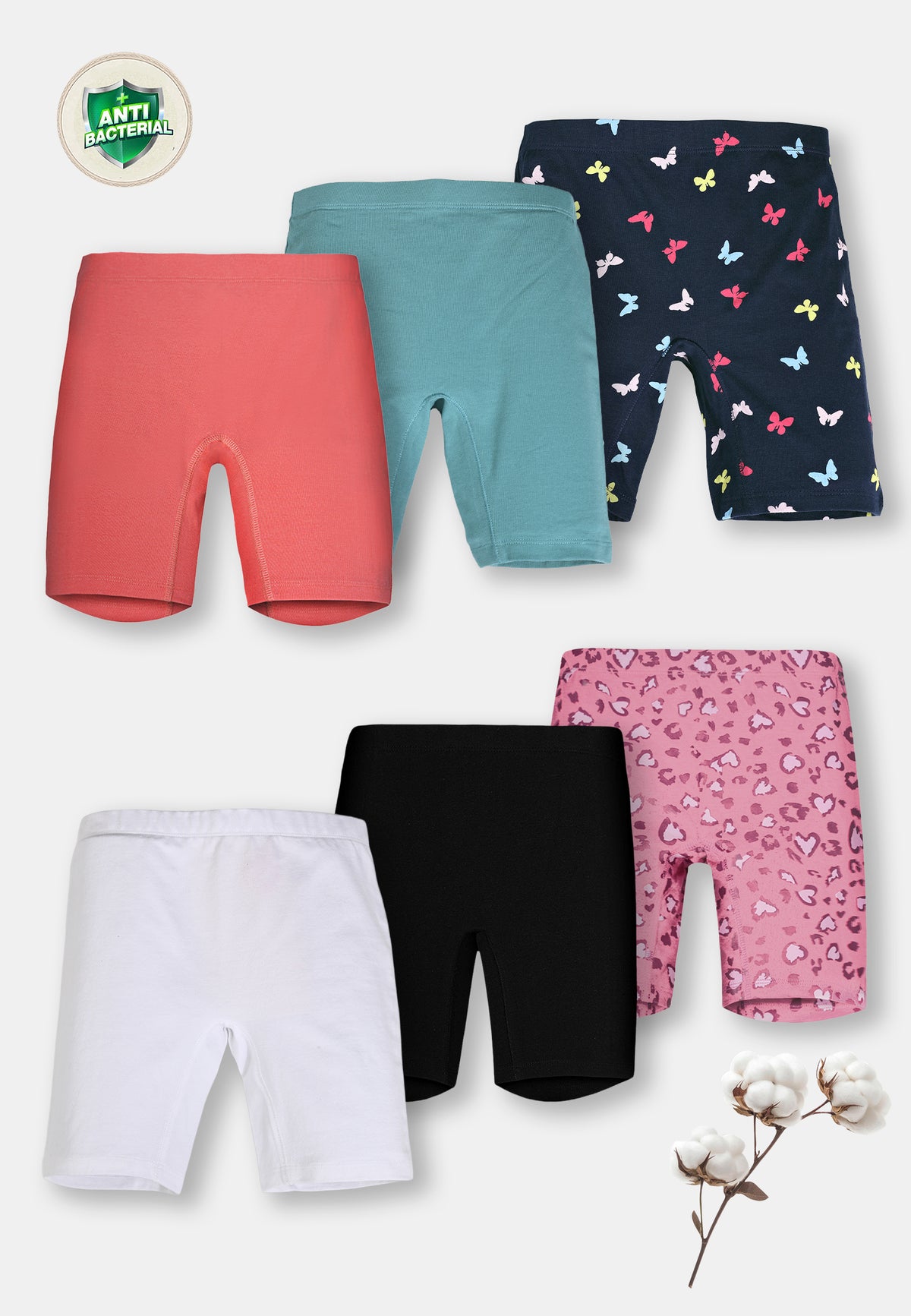 Leopard Print Girls Cycling Shorts – Pack of 6 (Cotton Lycra)