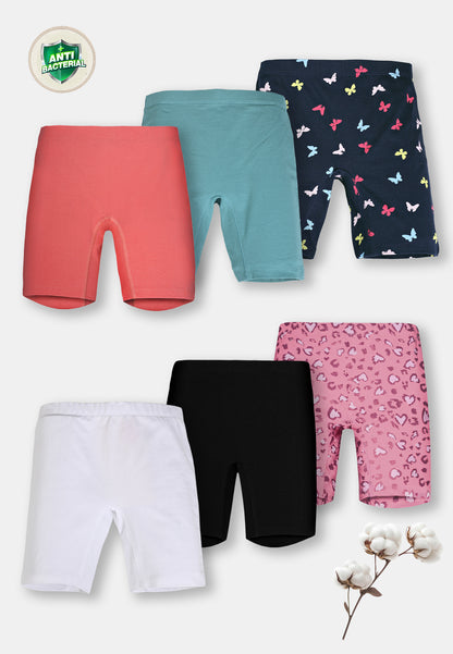 Leopard Print Girls Cycling Shorts – Pack of 6 (Cotton Lycra)