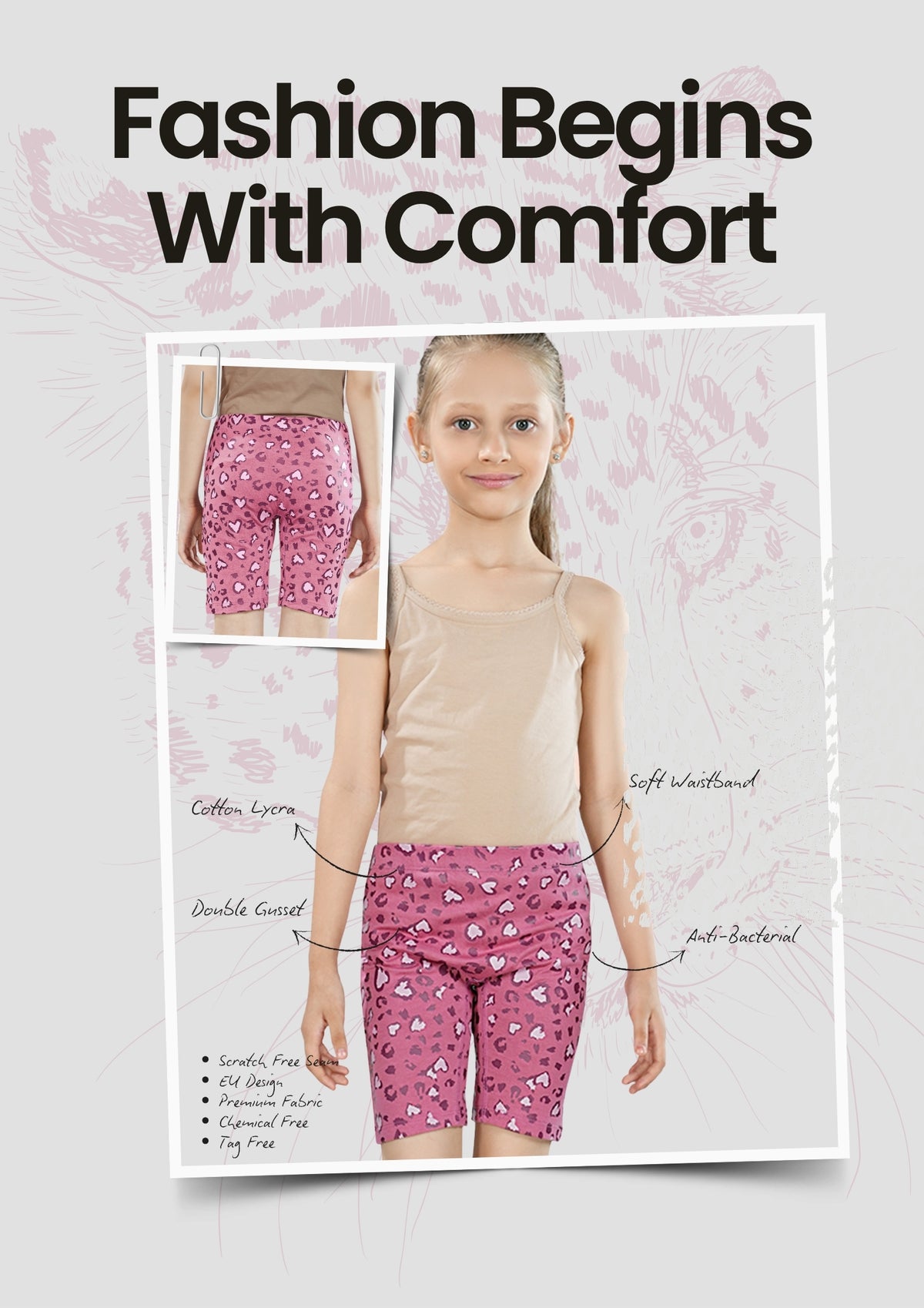 Leopard Print Girls Cycling Shorts – Pack of 6 (Cotton Lycra)