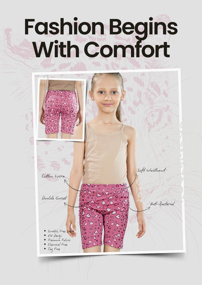 Leopard Print Girls Cycling Shorts – Pack of 6 (Cotton Lycra)