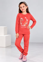 Fox & Floral Print Girls Tee & Jogger Co-ord Set – Pure Cotton, Set of 2 Yellow & Coral