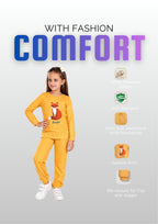 Fox & Floral Print Girls Tee & Jogger Co-ord Set – Pure Cotton, Set of 2 Yellow & Coral