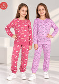Unicorn & Rainbow Print Girls Tee & Jogger Co-ord Set – Pure Cotton, Set of 2 Rose Pink & Lavender