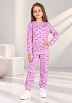 Unicorn & Rainbow Print Girls Tee & Jogger Co-ord Set – Pure Cotton, Set of 2 Rose Pink & Lavender