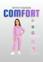 Unicorn & Rainbow Print Girls Tee & Jogger Co-ord Set – Pure Cotton, Set of 2 Rose Pink & Lavender