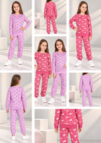 Unicorn & Rainbow Print Girls Tee & Jogger Co-ord Set – Pure Cotton, Set of 2 Rose Pink & Lavender