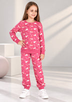 Unicorn & Rainbow Print Girls Tee & Jogger Co-ord Set – Pure Cotton, Set of 2 Rose Pink & Lavender