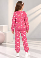Unicorn & Rainbow Print Girls Tee & Jogger Co-ord Set – Pure Cotton, Set of 2 Rose Pink & Lavender