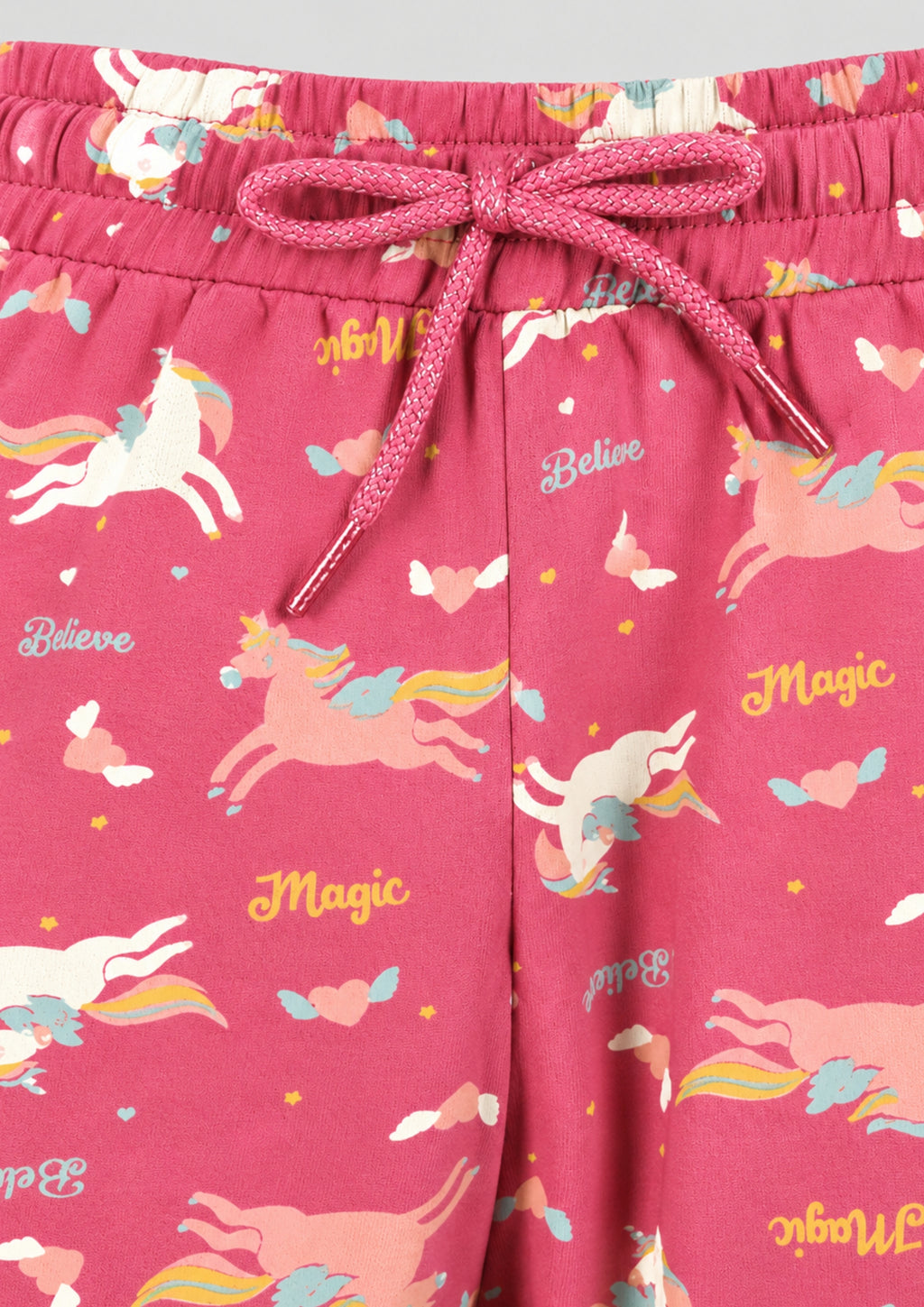 Unicorn & Rainbow Print Girls Tee & Jogger Co-ord Set – Pure Cotton, Set of 2 Rose Pink & Lavender